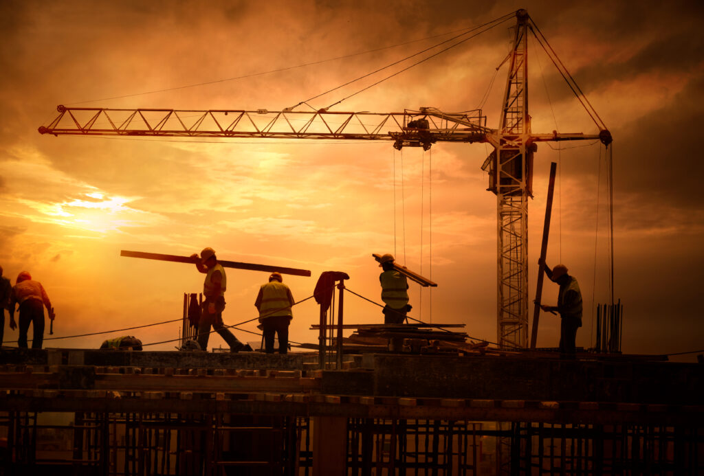 construction site at sunset